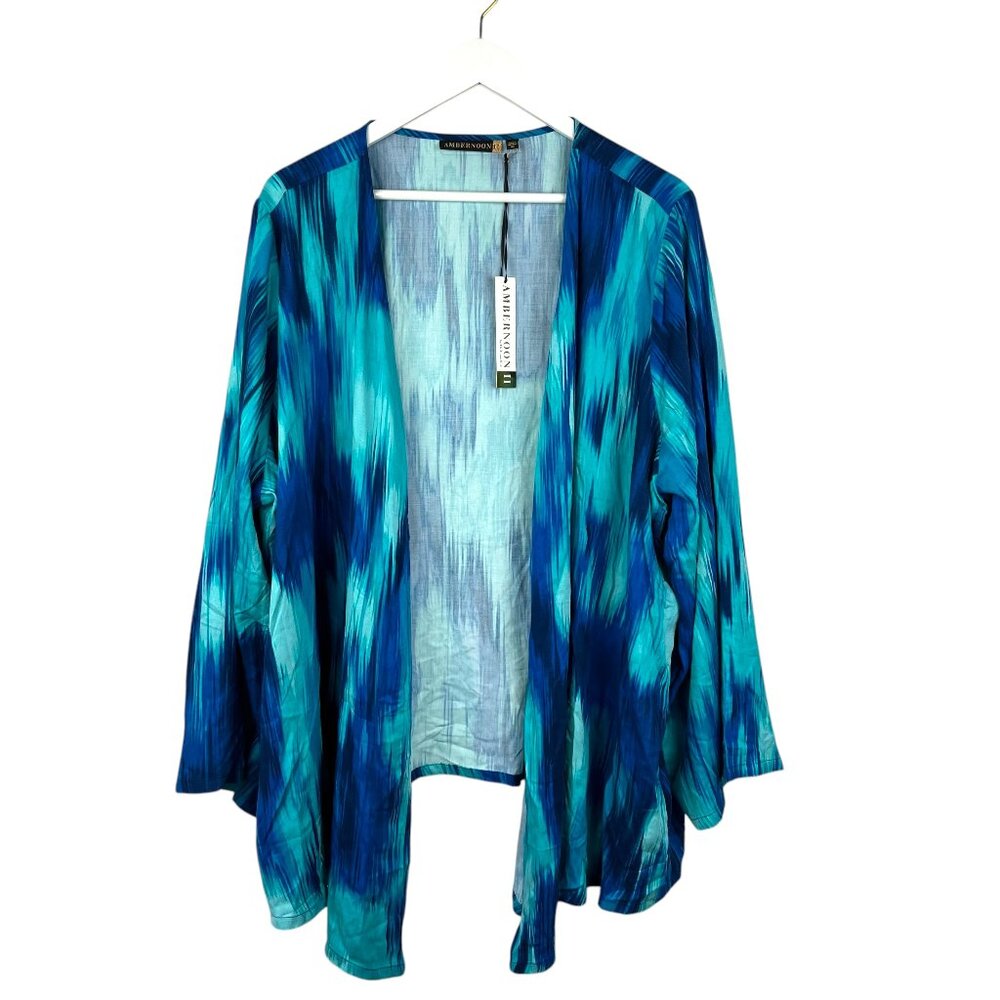 Amber Noon II Shirt Womens 3X Blue Long Sleeve Cardigan Layer Shrug Open Front - Picture 2 of 9